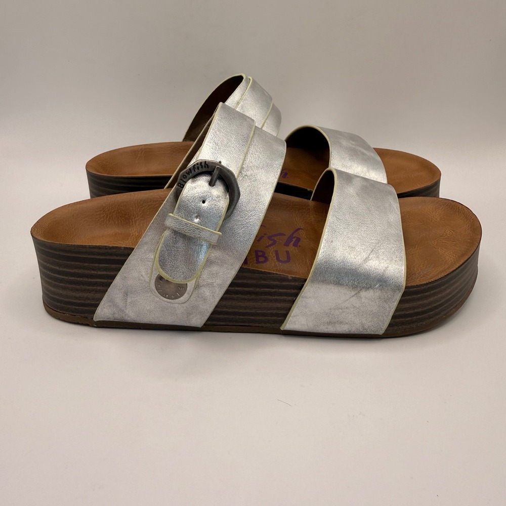 Blowfish Malibu Womens Silver‎ Metallic Platform Slide Sandals Buckle Size 6.5